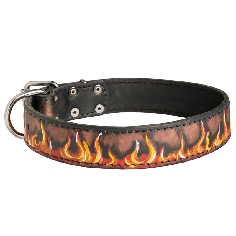 Painted Leather Belgian Malinois Collar with Red Flames